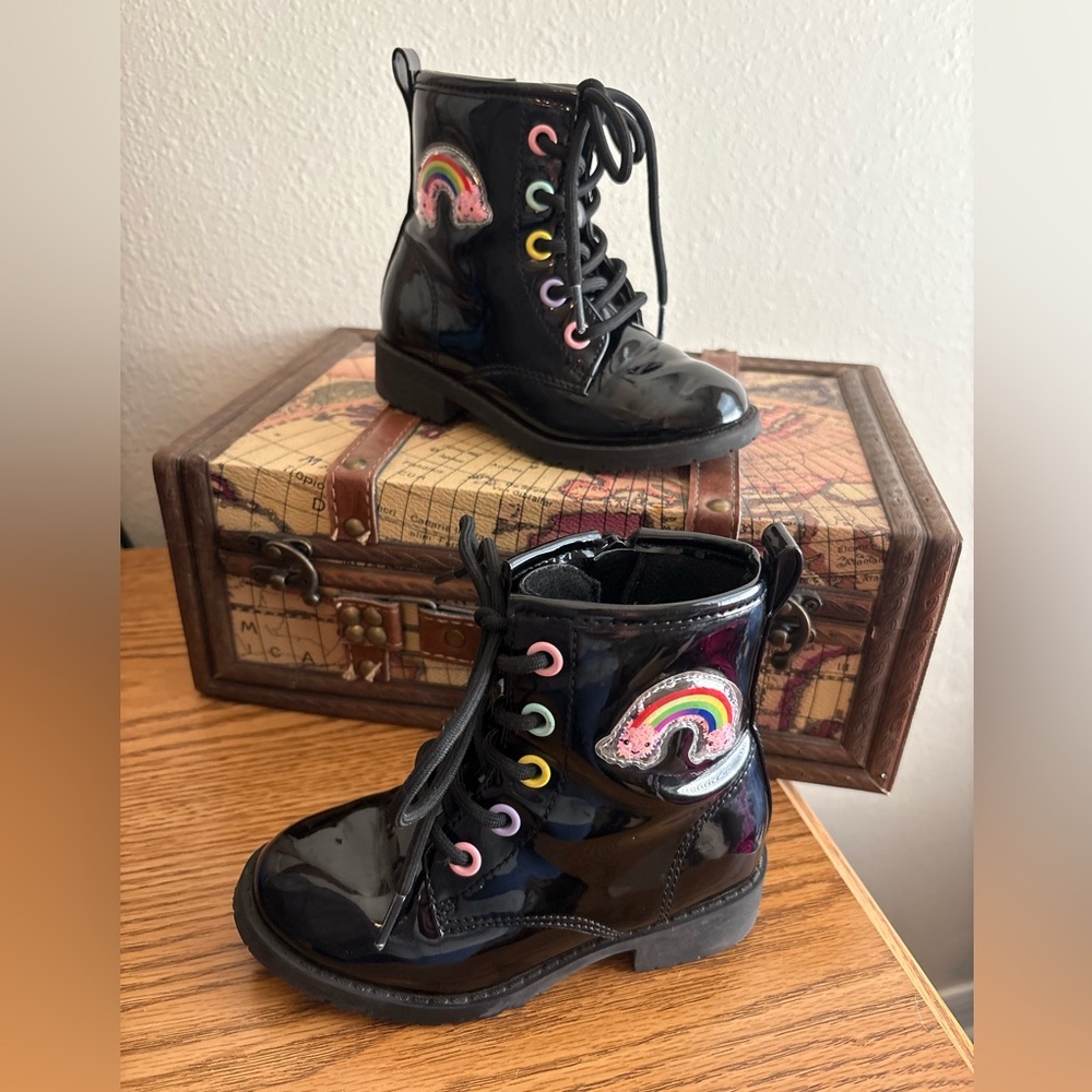 🌈 Jellypop Toddler Girls Lil Pike Patent Rainbow Combat Boots